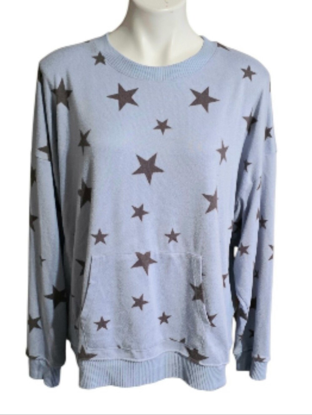Cuddlduds Cozy Star Print Fleece Lined Sweatshirt Blue Size XXL - Picture 2 of 9